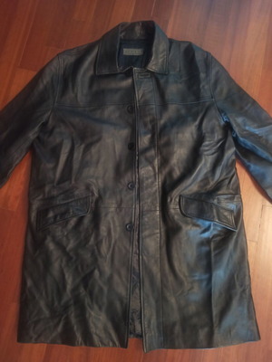Chevignon leather long coat men's XL used, black
