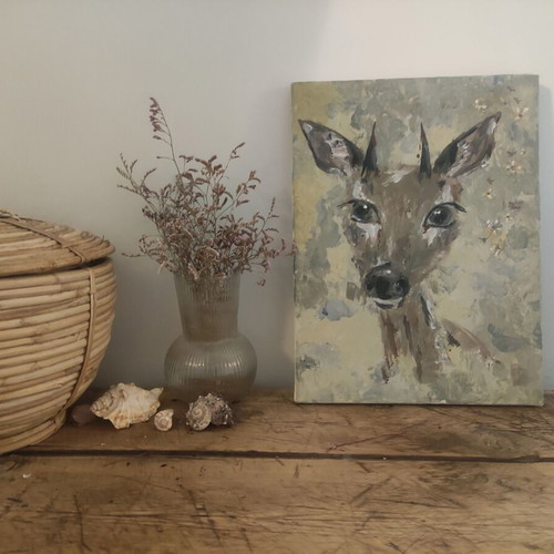 Deer acrylic painting on canvas like new 30×40 cm