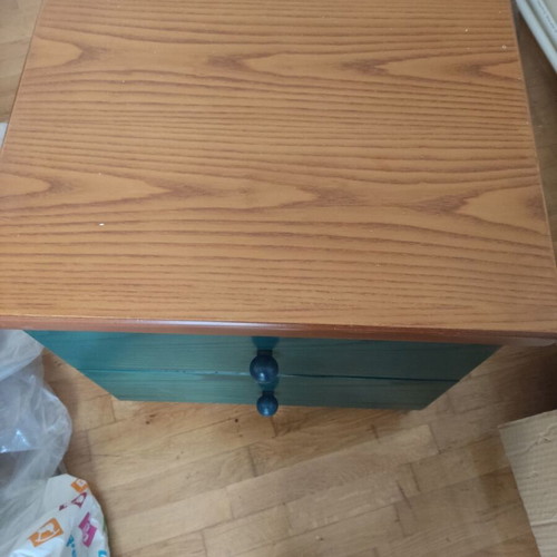 Wooden single bed with anatomical mattress and bedside table like new