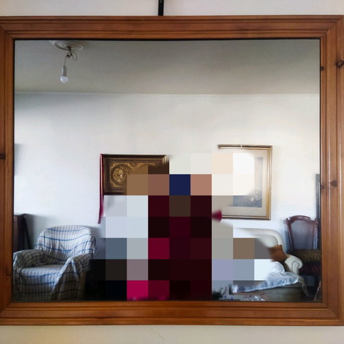 Large wooden mirror with slightly tinted glass, like new, 1.07x0.93m