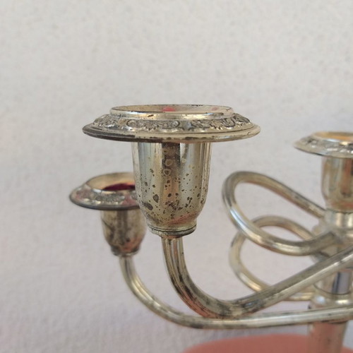 Vintage candlestick with 5 arms used, silver tones