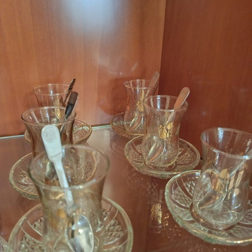 Tea set 18 pieces used with glass cups and saucers