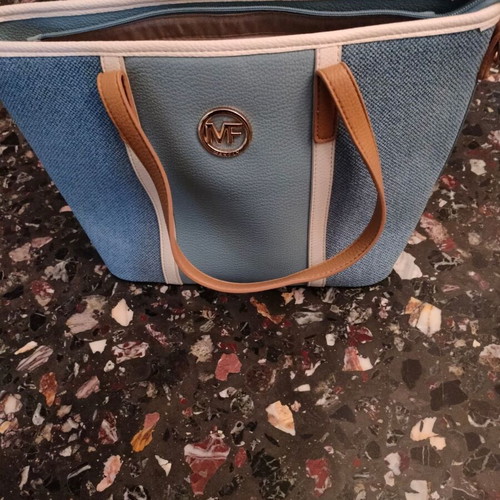 Women's shoulder bag in denim shade with brown details new