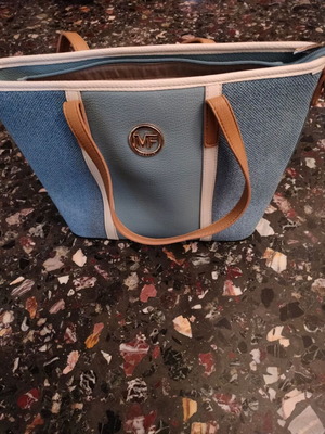 Women's shoulder bag in denim shade with brown details new