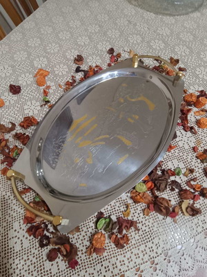 Serving tray gold-plated like new, 1960s