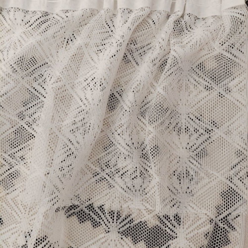 Two sewn white lace curtains, 2.5m height, 1.5m width each