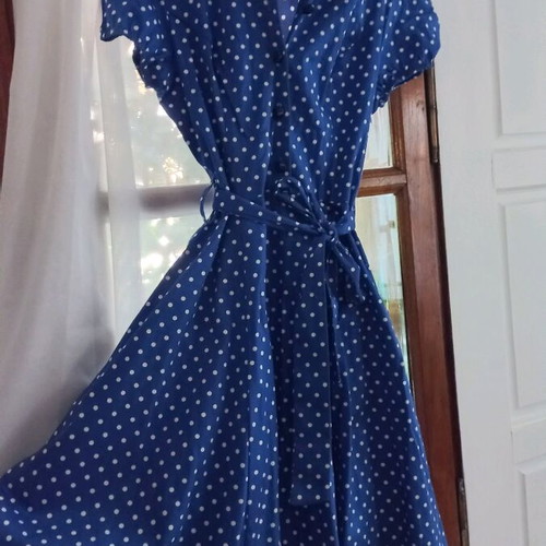 Hearts & Roses dress new, blue and white polka dot, size S