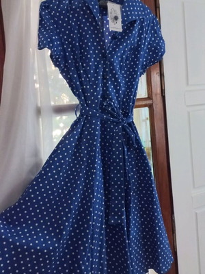 Hearts & Roses dress new, blue and white polka dot, size S