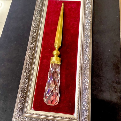 Collectible brass letter opener like new with crystal handle