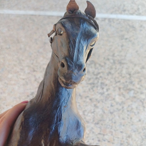 Vintage Decorative Horse Handmade From Natural Leather 20th Century
