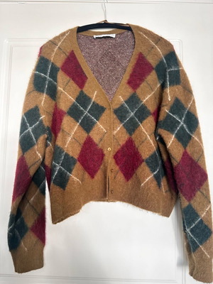 Zara knitted wool cardigan with diamonds like new, brown, size L