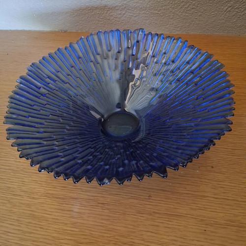 Glass Salad Bowl blue 30×10cm like new