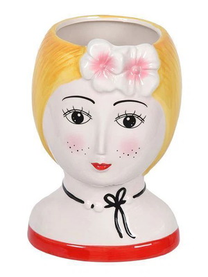 Ceramic vase pot girl statue with blonde hair 14x14x22cm new