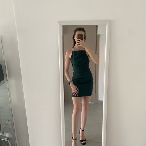 Zara linen dress dark green like new, size S