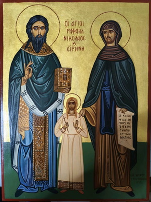 Handmade icon Saint Raphael Nicholas and Irene new
