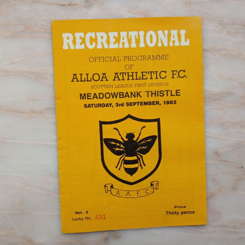 Match program Alloa Athletic - Meadowbank Thistle like new