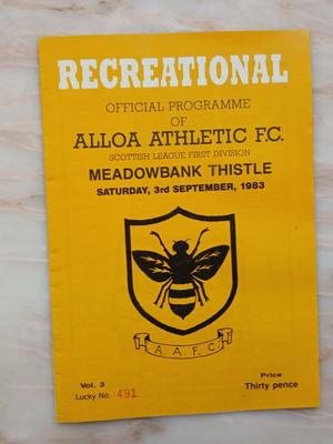 Match program Alloa Athletic - Meadowbank Thistle like new