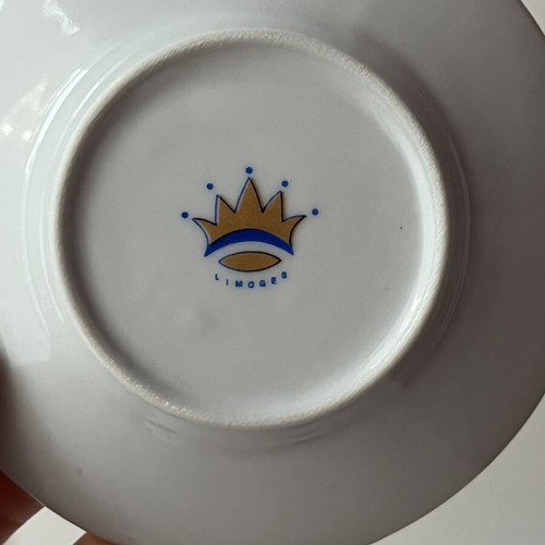 Vintage φλιτζάνι εσπρέσο και πιατάκι Limoges σαν καινούργιο με σχέδιο ηλιοτρόπια