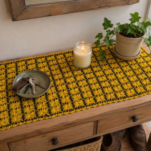 Handmade knitted table runner 35x65 cm vintage floral