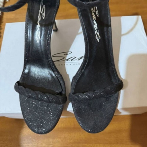 Sante black glitter high-heeled sandals, like new, size 38