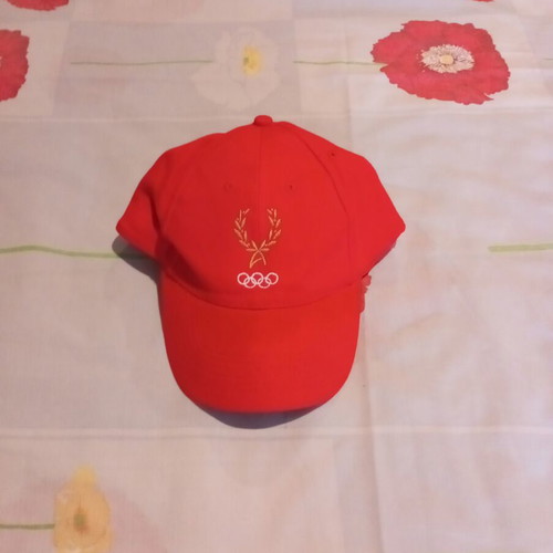 Authentic collectible jockey hat red with Olympic Academy emblem new