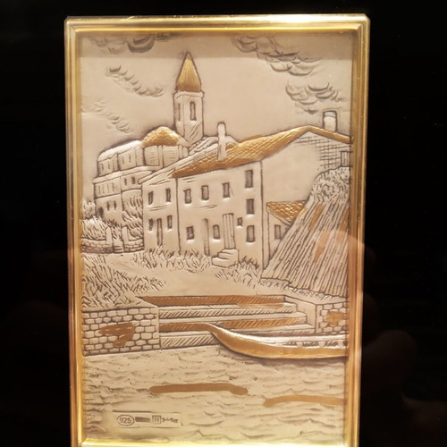 Set of 4 Handmade .925 Silver Relief Paintings new