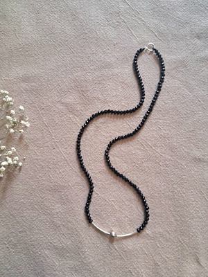 Handmade minimalist necklace with black agate and 925 silver