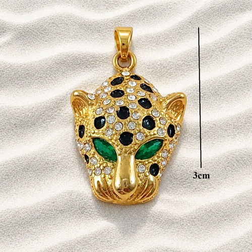 Necklace with stainless steel Venetian chain and pendant with crystals new, green and gold
