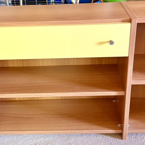 Metal bed semi-double with mattress and shelving unit used