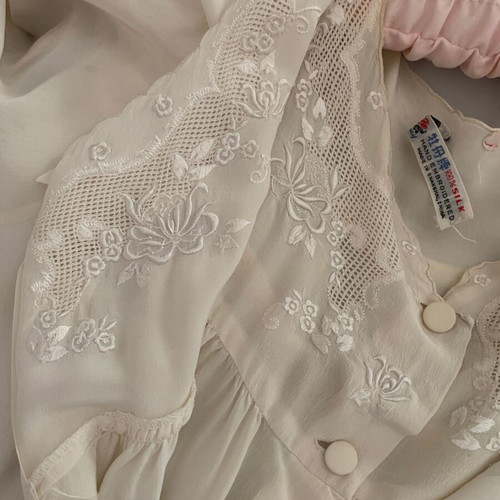 Silk bridal nightgown and robe set, handmade, beige