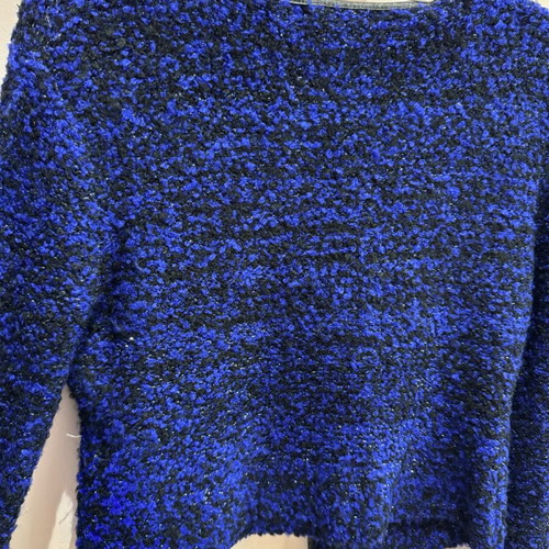 Celestino cropped cardigan used, blue with black leather details, size large
