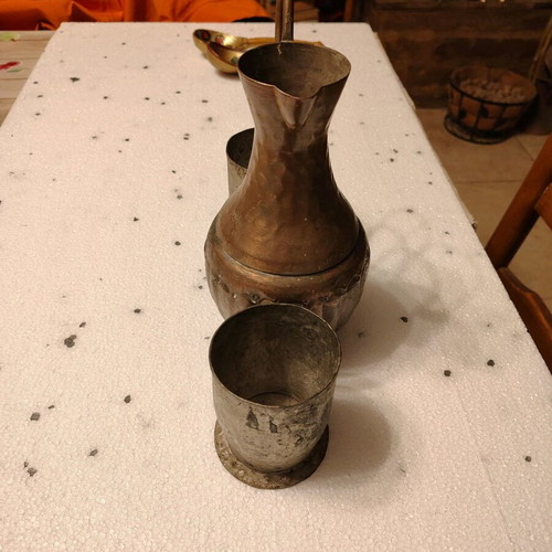 Antique Egyptian set restored, copper jug and bronze cups