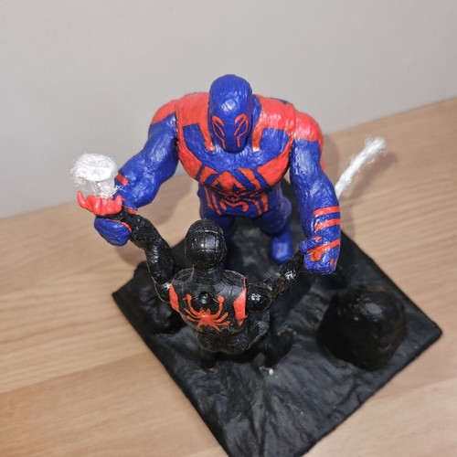 Handmade Spider-Man figurine with Miles Morales and Spider-Man 2099