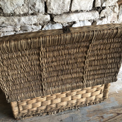 Vintage wicker chest used, rustic decor storage box