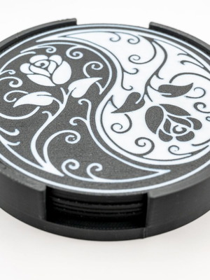 3D Printed Yin Yang Coasters with Roses new, set of 6 pieces