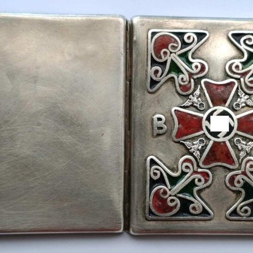 German Third Reich Silver and Enamel Cigarette Box used