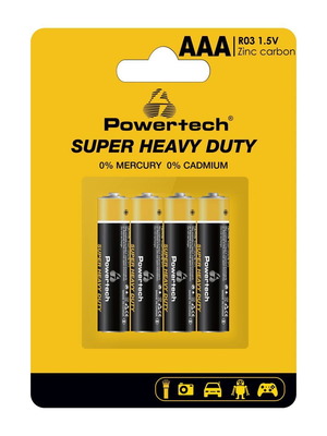 Powertech Zinc Carbon Super Heavy Duty PT-1218 AAA 1.5V batteries 4 pcs new