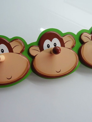Children's wooden wall hanger triple with monkey design new