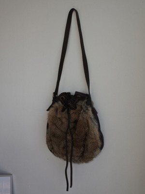 Fur shoulder bag used, beige and brown crossbody