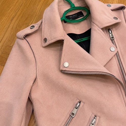 Zara suede biker jacket, pink powder color, XS