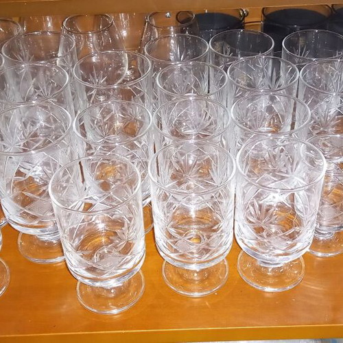 Vintage Set of 40 Glasses - Elegant Carved Design & Crystal Clarity