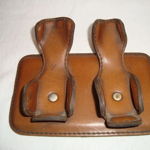 Vintage pipe stand for two tobacco pipes used, genuine leather