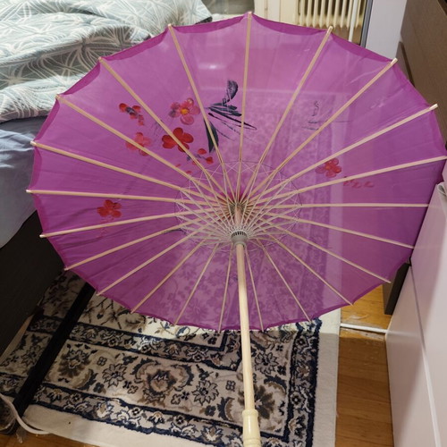 Traditional Asian parasol purple with painted flowers