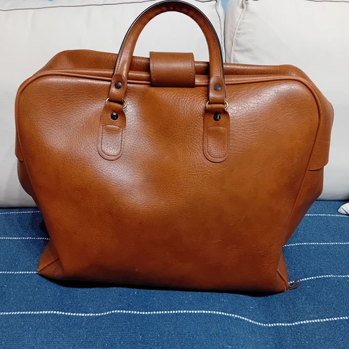 Vintage travel bag, genuine leather, tan color
