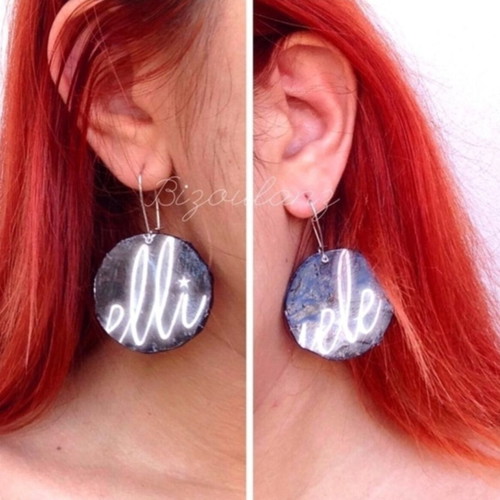 Double-sided earrings handmade from recycled paper in red and black