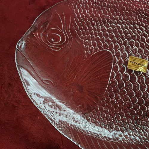 Glass fish-shaped platter Arcoroс new, vintage
