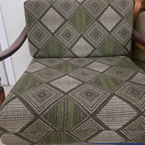 Vintage wooden armchair bed like new with green checkered pattern