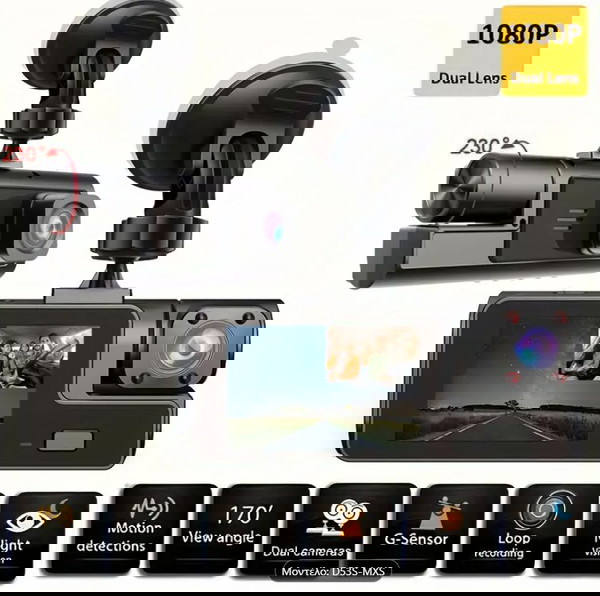 Διπλη Καμερα ZKCAMSPY HD 1080P Dash Cam με 170 μοιρες ευρεία γωνία