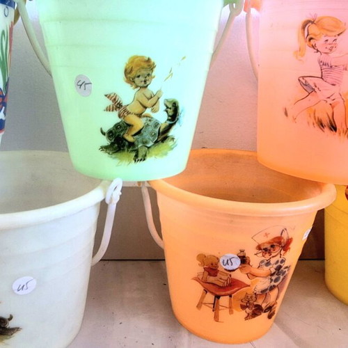 Greek Moumplast and Grecostyl buckets used, set of 19 pieces