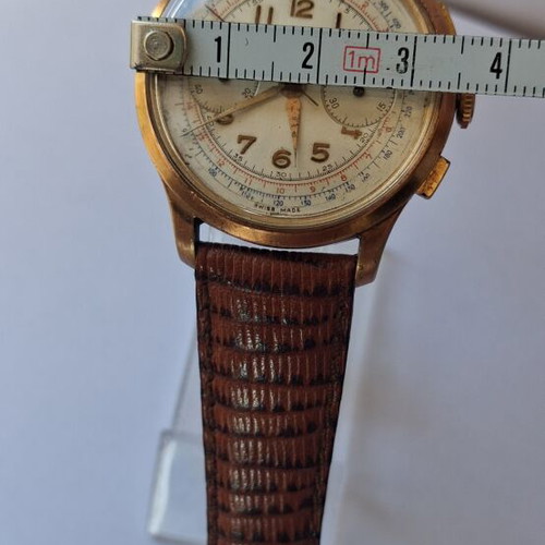 Tell 1950 mechanical chronograph watch used, beige and gold